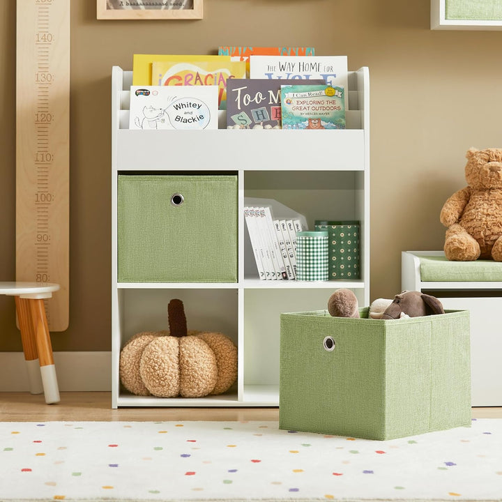 SoBuy KMB79-W Kinder Bücherregal Kinderregal mit 2 Stoffboxen Spielzeugregal Aufbewahrungsregal für