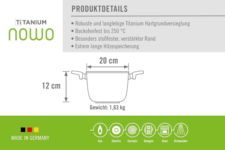 Woll Nowo Titanium Glasdeckel in Box, Ø 20 cm, 12 cm hoch, 3.0 Liter, 2 Seitengriffe-Geeignet für Ce