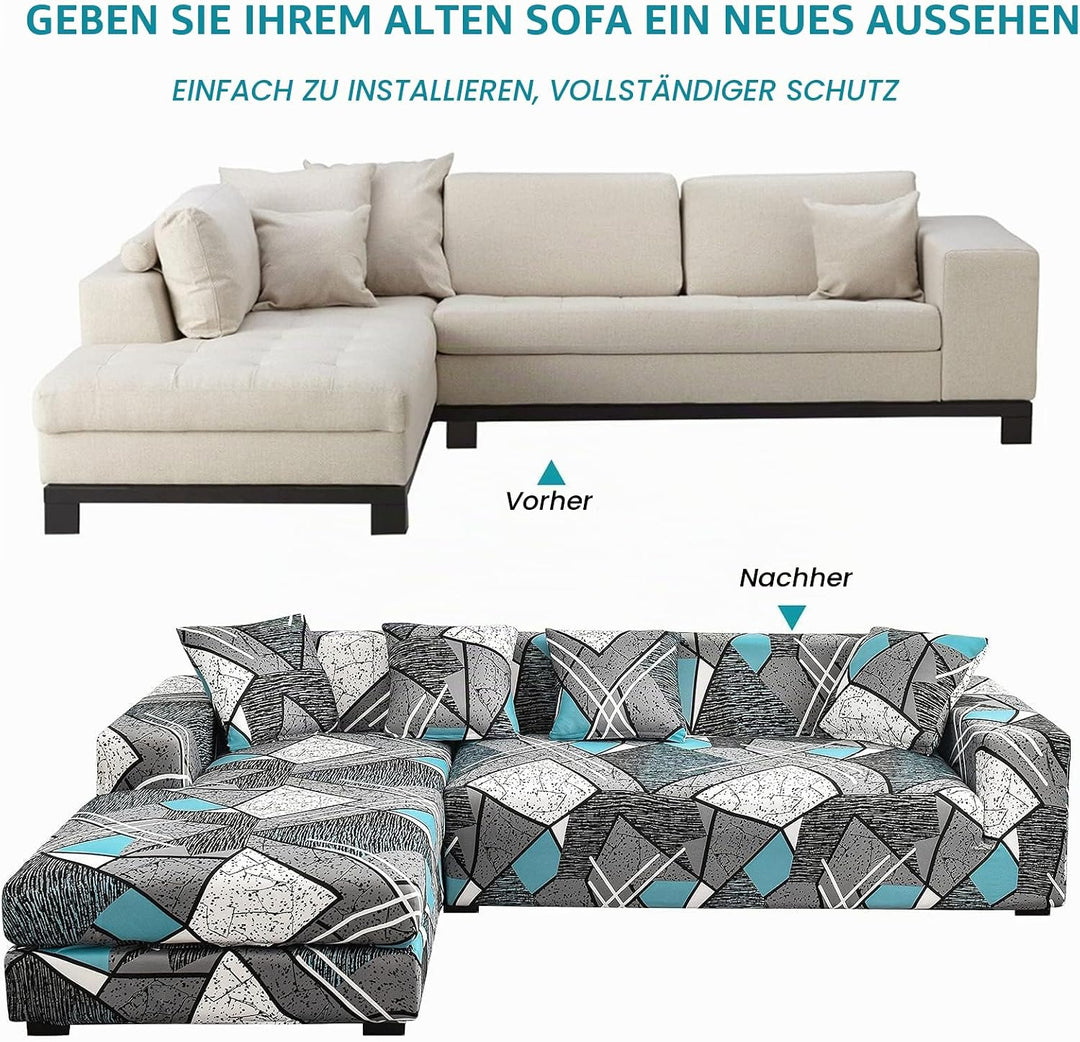 ShowyLive Sofa Überzug Couch Überzug 2er Set für Ecksofa L-Form Sofabezug 3 Sitzer+3 Sitzer, mit 4 S