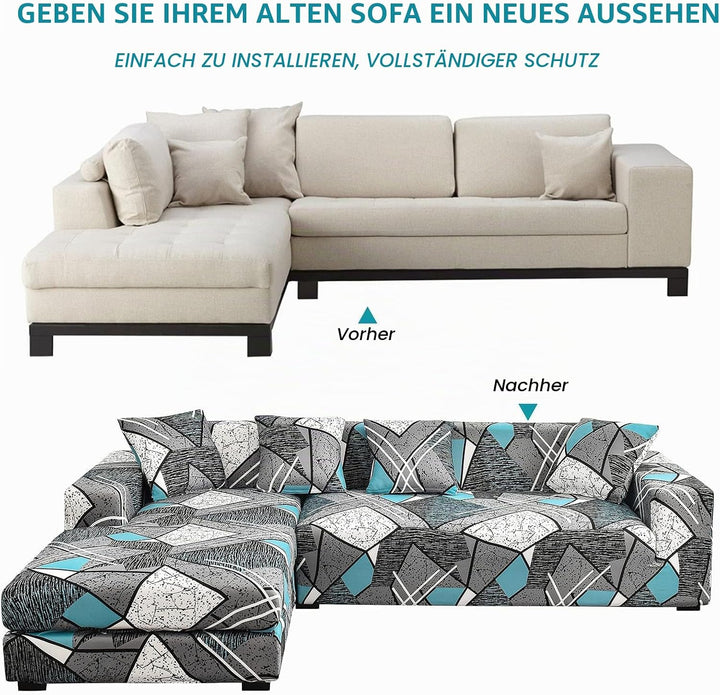 ShowyLive Sofa Überzug Couch Überzug 2er Set für Ecksofa L-Form Sofabezug 3 Sitzer+3 Sitzer, mit 4 S