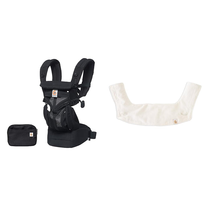 Ergobaby Bundle aus Omni 360 Cool Air Mesh 4-Positionen Babytrage, Onyx Black + Schultergurtschoner