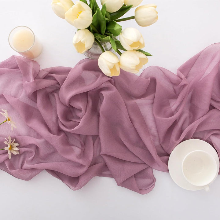 Tischläufer Altrosa Chiffon Tischläufer Hochzeit Stoff für Esszimmer 300 x 70 cm Altrosa-t 70 x 300