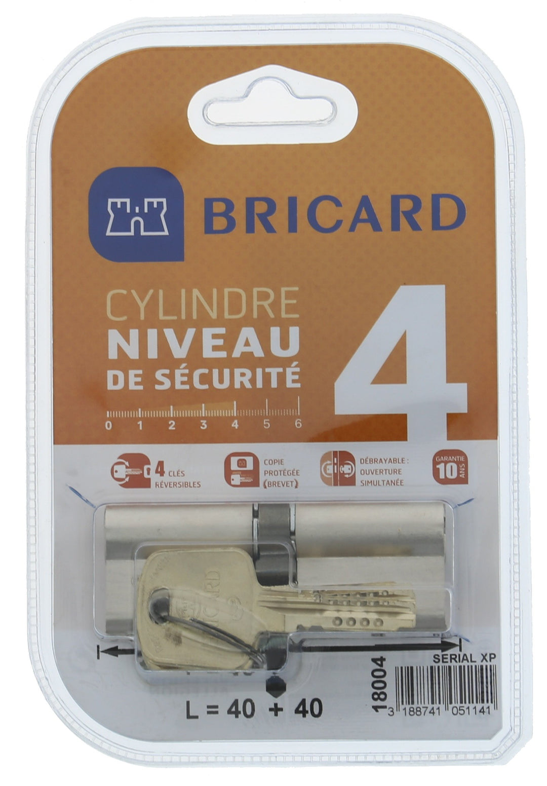 BRICARD Prinzessin Doppeltes Zylinderschloss, Eingang Serial XP 40 + 40 vernickelt zweifacher Eingan