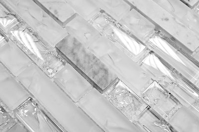 Glasmosaik Verbund Crystal/Stein mix weiss Transluzent Transparent 3D, Mosaikstein Format: 15x23/48/