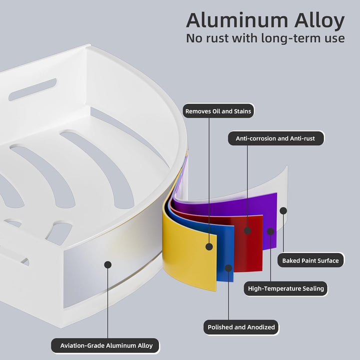 Weiss Duschablage Ecke 2er-Set - Rostfreier Duschregal Ohne Bohren aus Aluminiumlegierung, Shampoo H