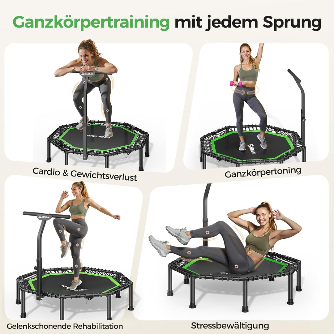 BCAN Fitness Trampolin Indoor Ø 122/133 cm, Trampolin Erwachsene bis 250 kg, Bodentrampolin mit vers