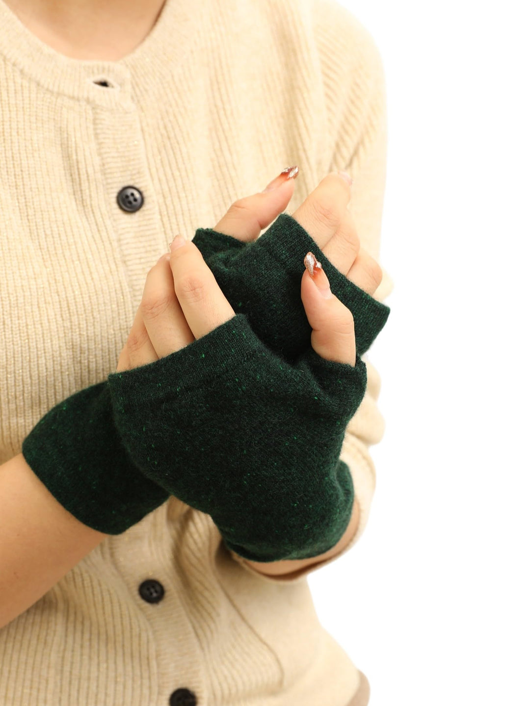 Kaschmir-Wolle Damen Pulswärmer fingerlose Handschuhe Hand-Stulpen 19 cm X 10 cm dunkel-grün, 19 cm