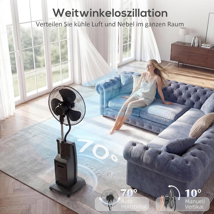 HOMCOM Ventilator mit Wasserkühlung, Luftbefeuchter, Leise Standventilator mit Sprühnebel, Mückensch