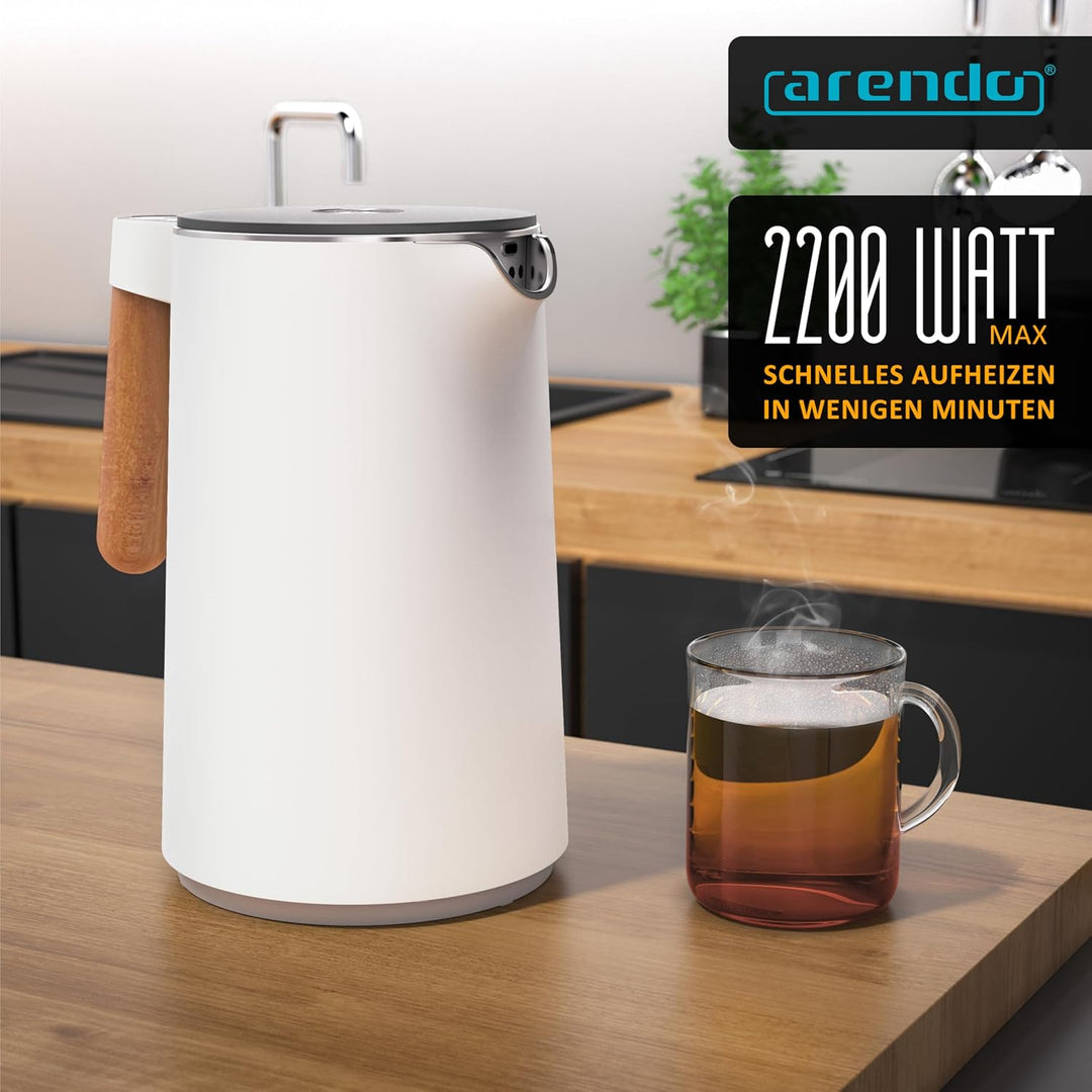 Arendo - Wasserkocher mit Temperatureinstellung - Edelstahl - 45-100 Grad - 1.5 Liter - Doppelwand -