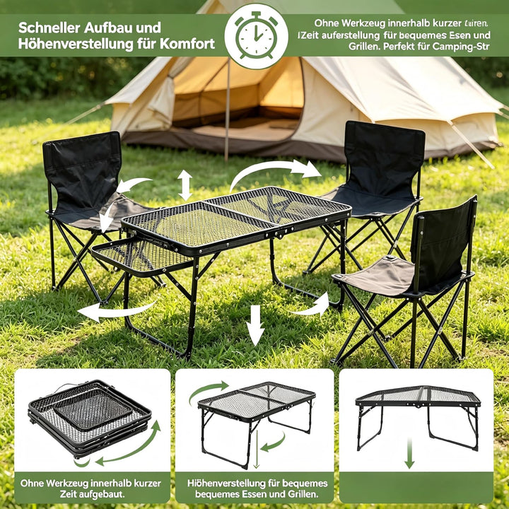 Faltbarer Campingtisch aus Aluminiumlegierung für Outdoor, Leichter Picknicktisch mit Schubladen & D