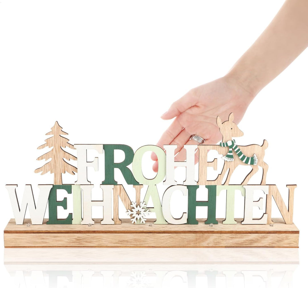 COM-FOUR® LED Deko Aufsteller aus Holz - beleuchteter Schriftzug auf Holzsockel - Deko-Schriftzug zu