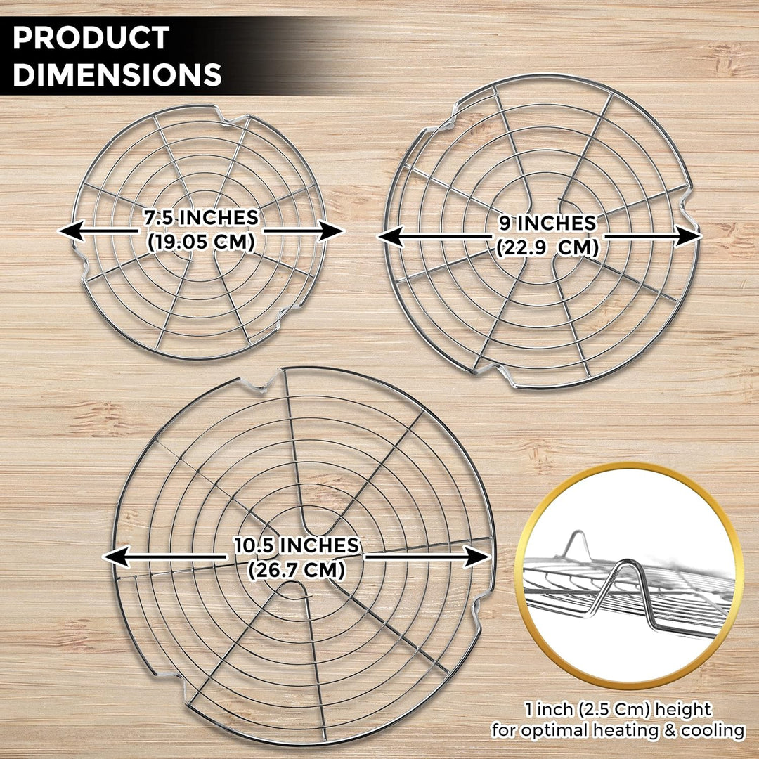 KITCHENATICS 3 Pack Edelstahl Kuchengitter 7,5, 9 & 10,5 Zoll Auskühlgitter Kuchengitter, Topf Draht