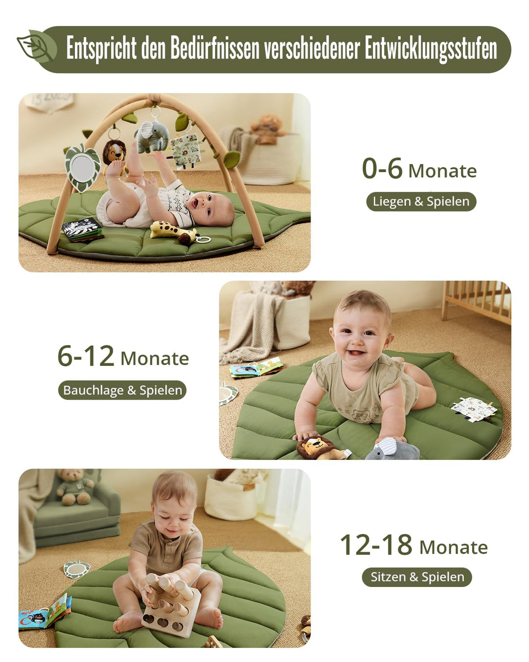 Blissful Diary Spielbogen Baby, Übergrosses Blattförmiges Spieldecke Baby Gym Activity Decke mit 6 A