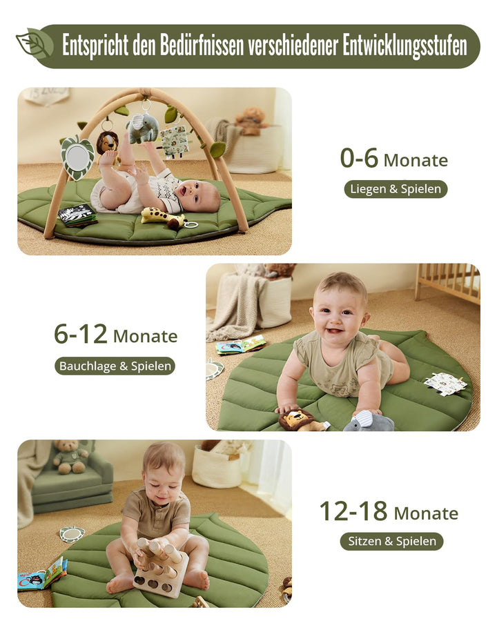 Blissful Diary Spielbogen Baby, Übergrosses Blattförmiges Spieldecke Baby Gym Activity Decke mit 6 A