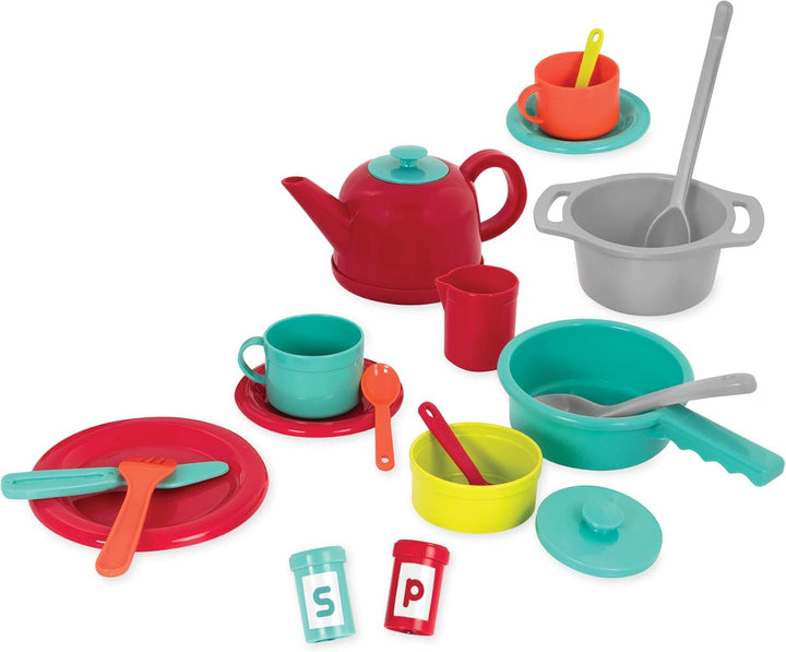 Battat Deluxe Küchenset, Kinderküche Zubehör Geschirr Set und Topfset Teller, Tassen, Besteck – Kind