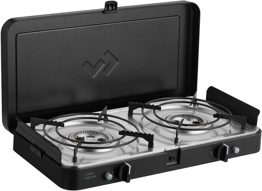 CADAC - 2 Cook 3 Turbo Stove + Camping-Kochbuch - Gas Tischgrill mit 2 Brennern + Rezeptbuch - Outdo