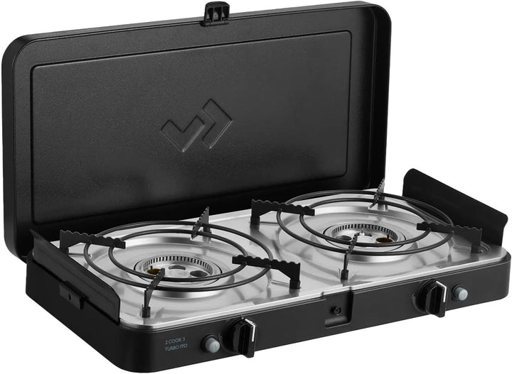 CADAC - 2 Cook 3 Turbo Stove + Camping-Kochbuch - Gas Tischgrill mit 2 Brennern + Rezeptbuch - Outdo