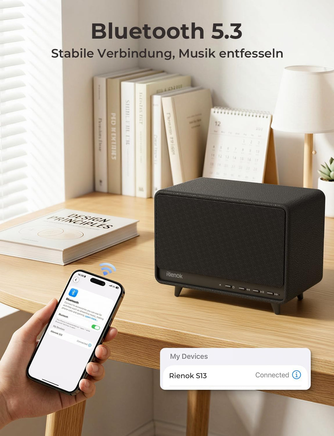 RIENOK Bluetooth Lautsprecher aus Holz, 40W Musikbox kabellos mit Holzgehäuse, 24 Std. Spielzeit kra
