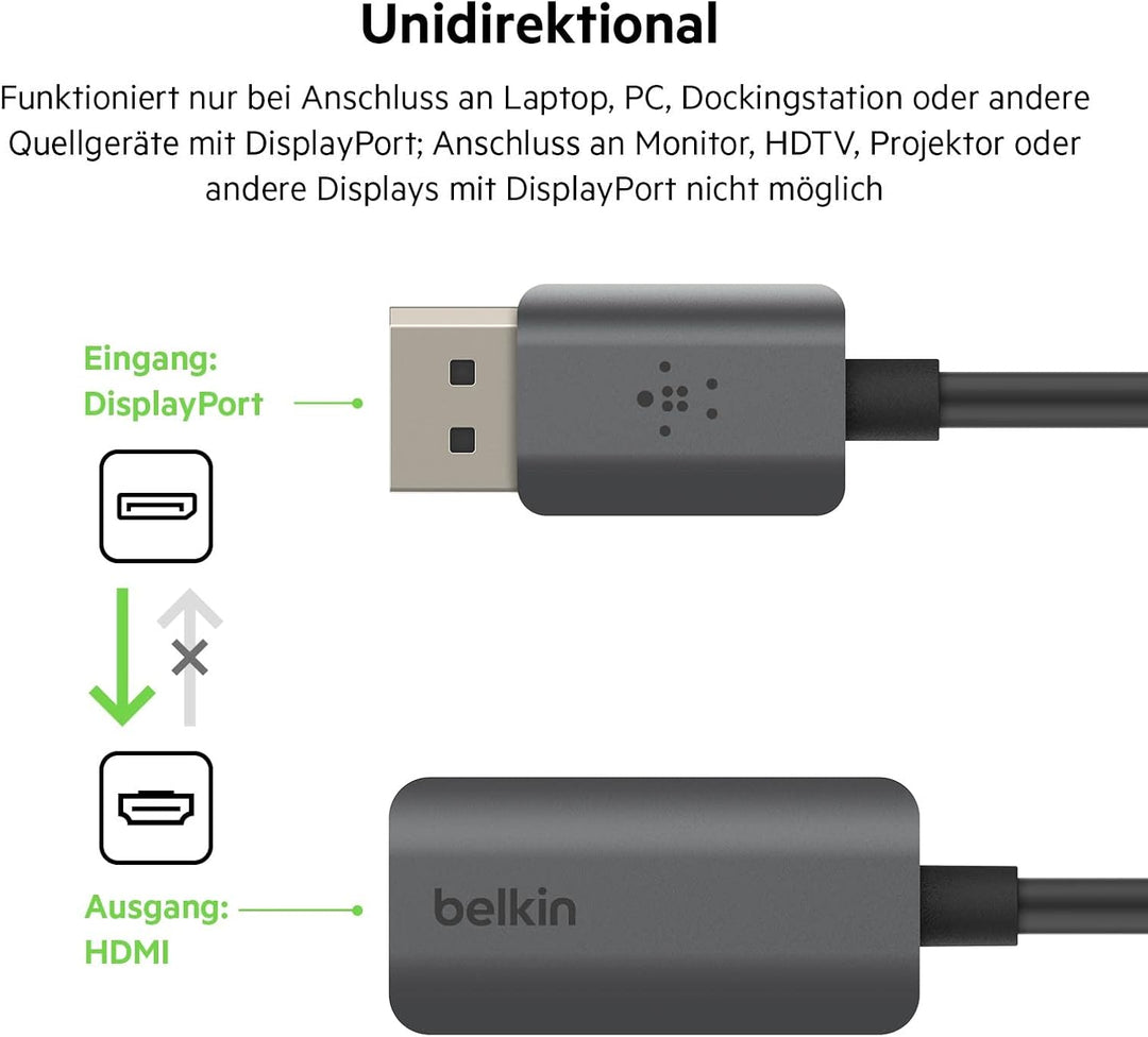 Belkin HDMI/DisplayPort-Adapter, DP 1.2 auf HDMI 2.0-Konverter für 4K-Monitor, 60 Hz, mit HDR 10, ko