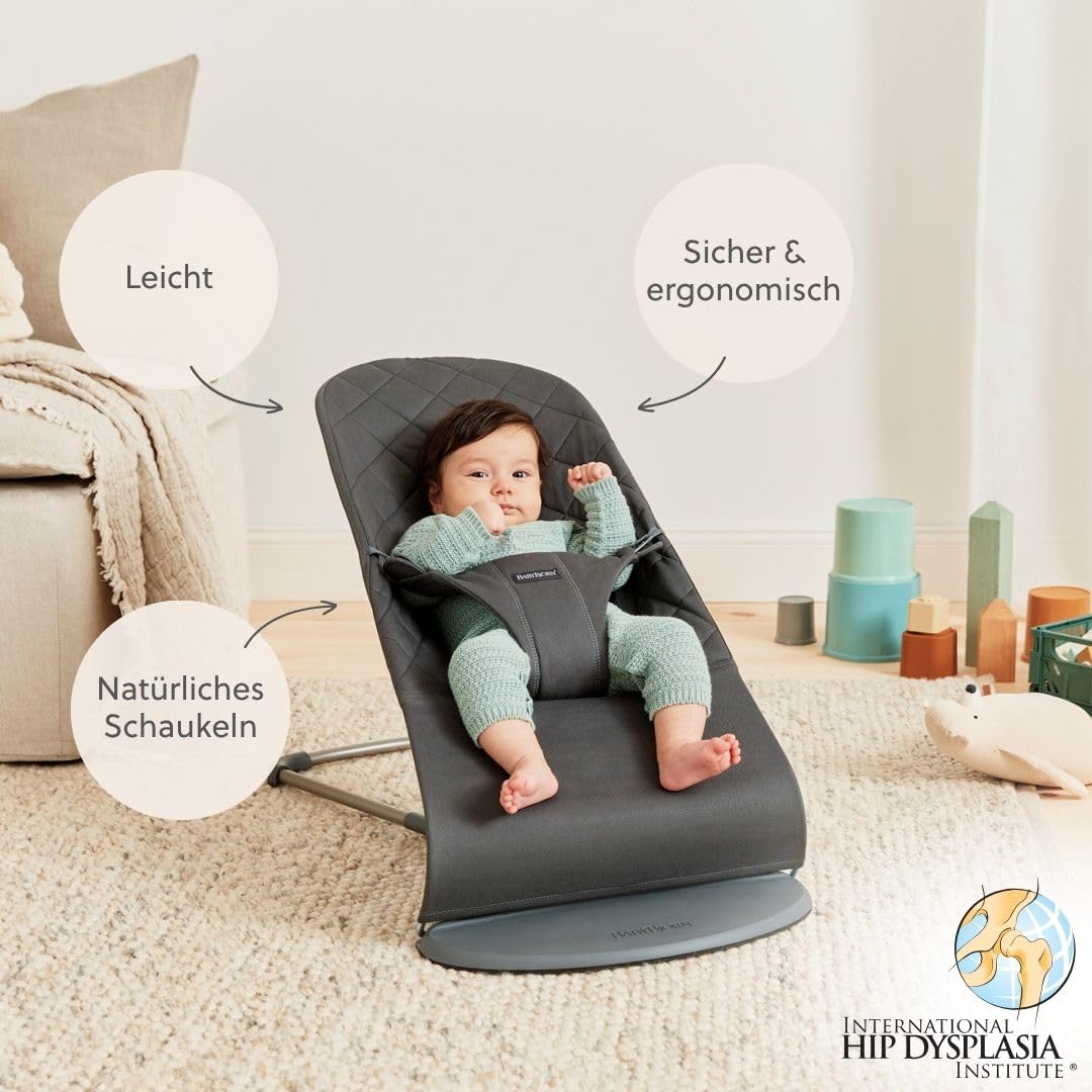 BabyBjörn Babywippe Bliss, Gewebt, Klassische Steppung ,Anthrazitgrau