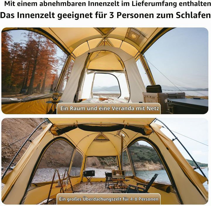 Naturehike Campingzelt 2-4 &amp; 3-6 Personen Thermozelt Hot Tent mit Herdwagenheber PU3000mm UPF50+ mit
