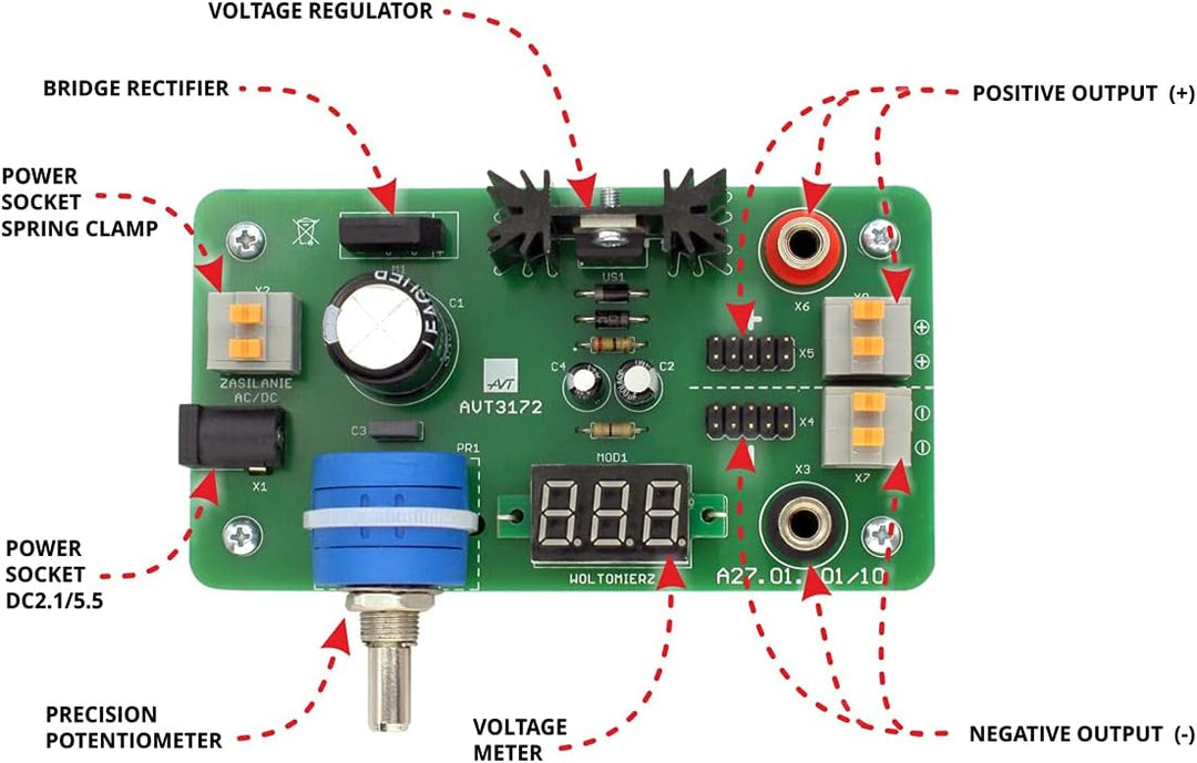 AVT3172 KIT DIY, Praktisches Werkstatt Netzteil, Bausatz, Elektronik-Bastelkit, Übungsplatine für An