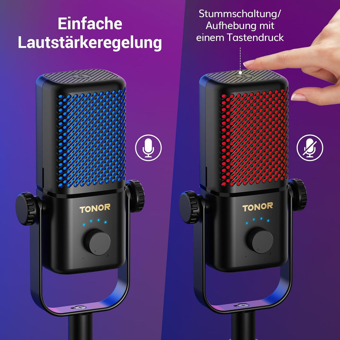 TONOR Gaming Mikrofon Kompatibel mit Xbox, Kondensator Mikrofon mit RGB, Mute/GAIN Kontrolle/Überwac