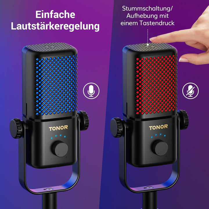 TONOR Gaming Mikrofon Kompatibel mit Xbox, Kondensator Mikrofon mit RGB, Mute/GAIN Kontrolle/Überwac