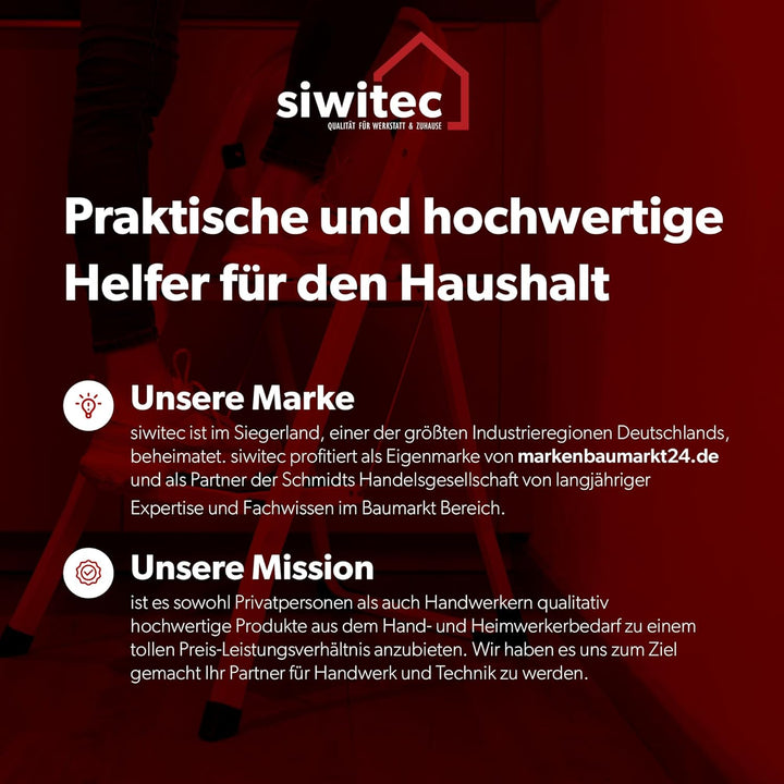 siwitec Klapptritt aus Stahl mit 3 Stufen, Weiss, kleine Leiter mit Anti-Rutschmatten, 150 kg Tragla