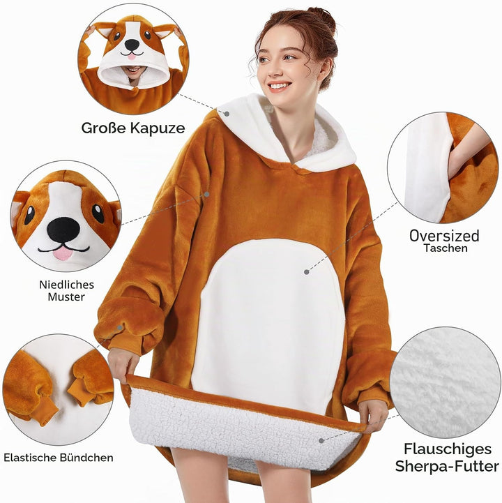 Queenshin Hoodie Decke mit Ärmeln Kuscheldecke Deckenpullover für Damen Herren, Tragbare Decke zum A