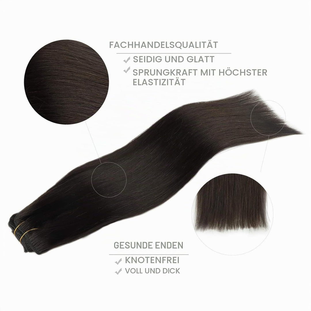 WENNALIFE Clip In Extensions Echthaar, 150g 45cm 9pcs Dunkel Braun Clip In Extensions Hair Extension