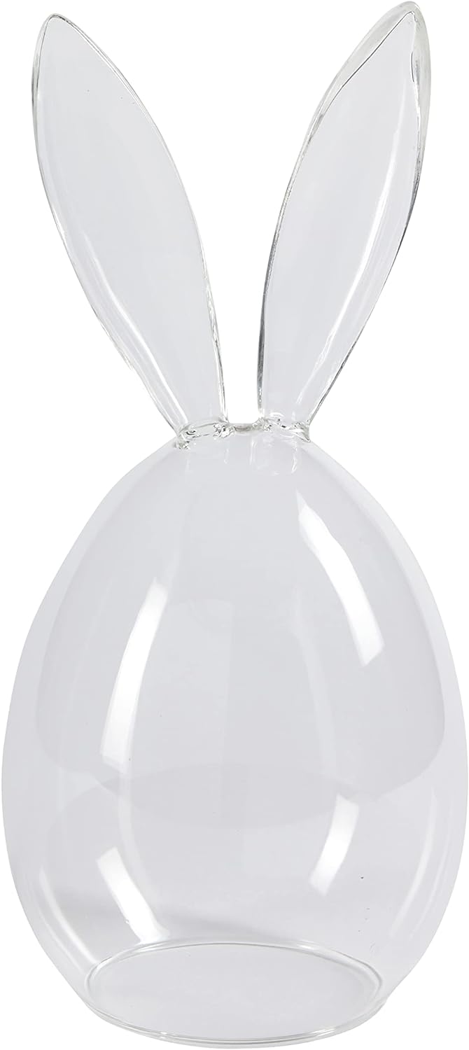 Lights4fun 6er Set Ostereier mit Hasenohren aus Glas Transparent Osterdeko