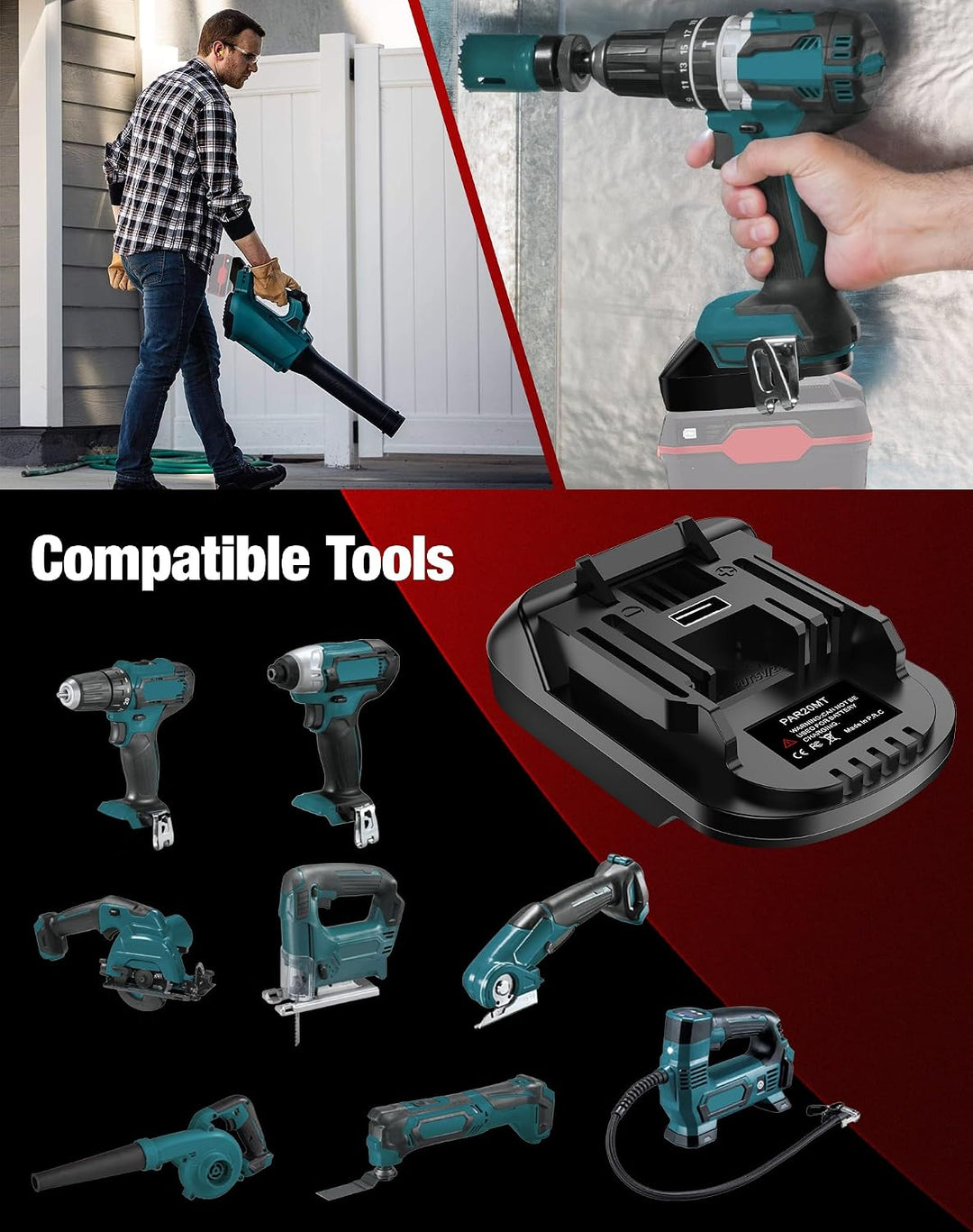 PAR20MT Akkuadapter für Parkside Batterie auf Makita Geräte, Konverter für Parkside 20V XTeam-Akku a
