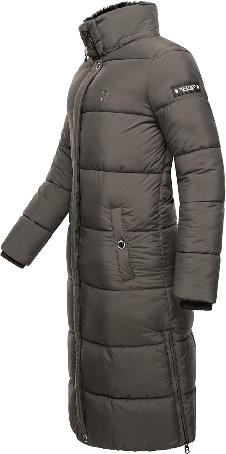 MARIKOO Damen Wintermantel Warmer Steppmantel lang mit Abnehmbarer Kapuze Reliziaa XS-3XL XXL Anthra