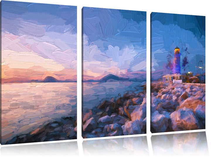 Pixxprint Leuchtturm als Leinwandbild/Grösse: 3 Teilig (120x80) cm/Wandbild/Kunstdruck/fertig bespan