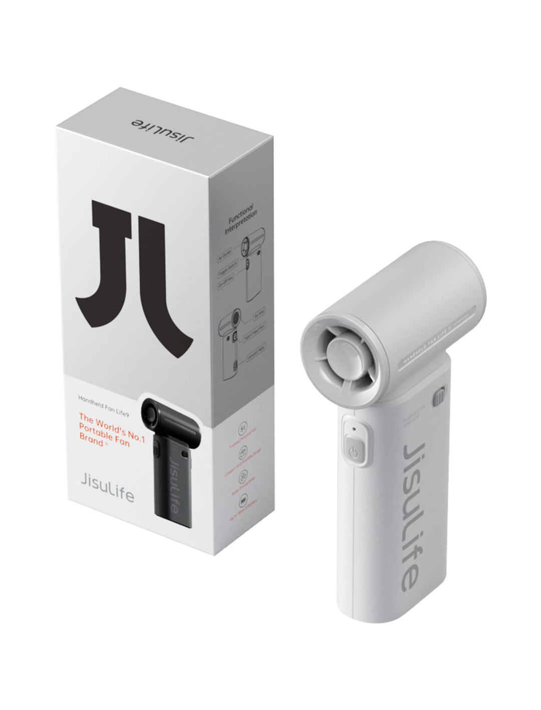 JISULIFE Tragbarer Handventilator, Turbo-Power [12 Stunden Maximale], 5-Gang-Wind, 3600 mAh wiederau