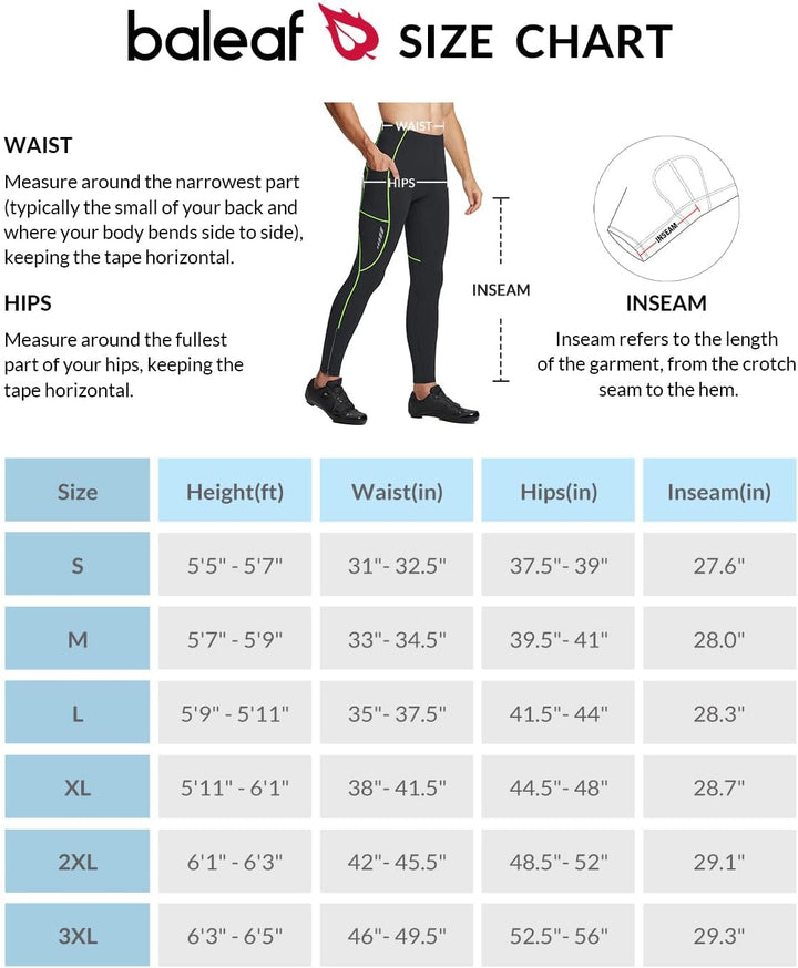 BALEAF Herren Fahrradhose lang 3D gepolsterte Leggings Radsport Lange Hosen Fleeced Flare Radhose La