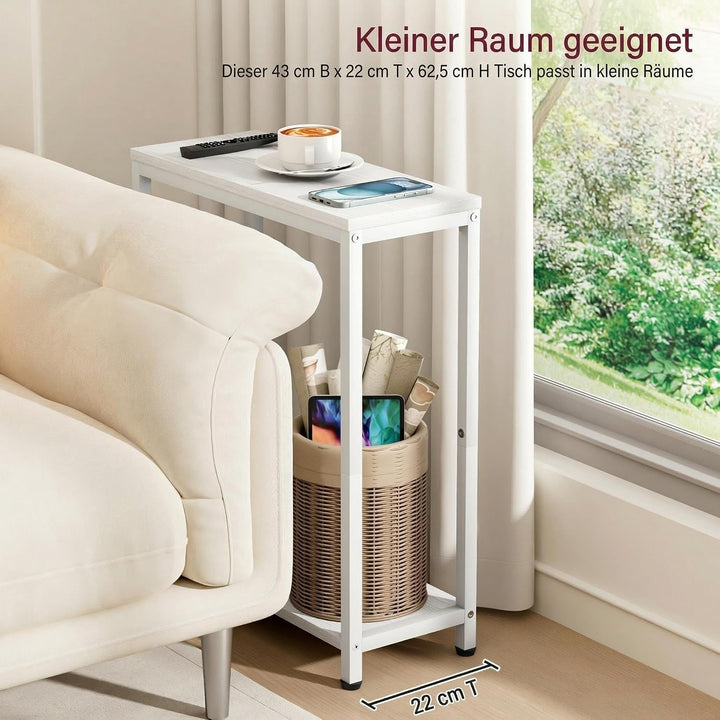 MISSLO Schmale Beistelltisch Couch, Kleiner Tisch mit 2 Ablagen für Klein Räume, Nachttisch Schmal f