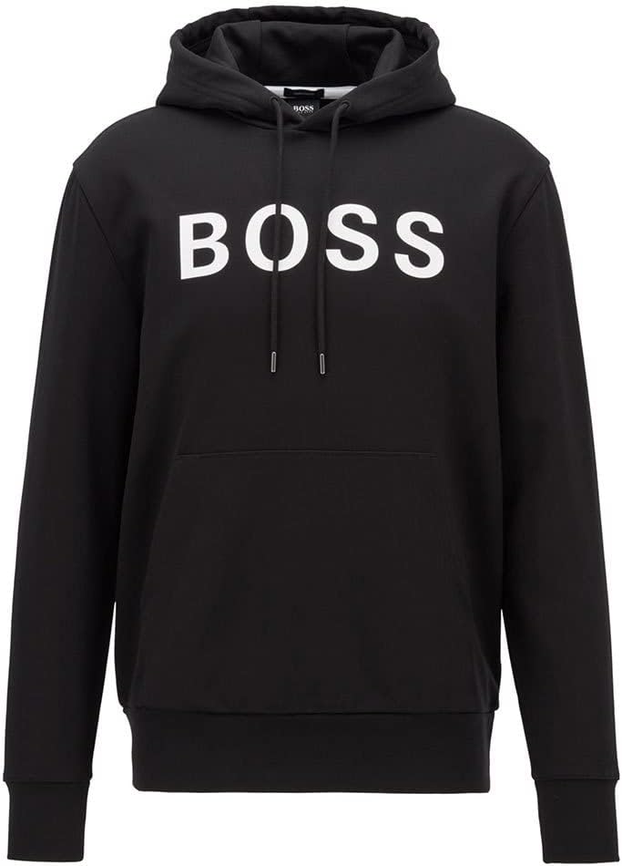 BOSS Herren Seeger 26 BB Kapuzenpullover aus merzerisierter Baumwolle mit gummiertem Logo-Print