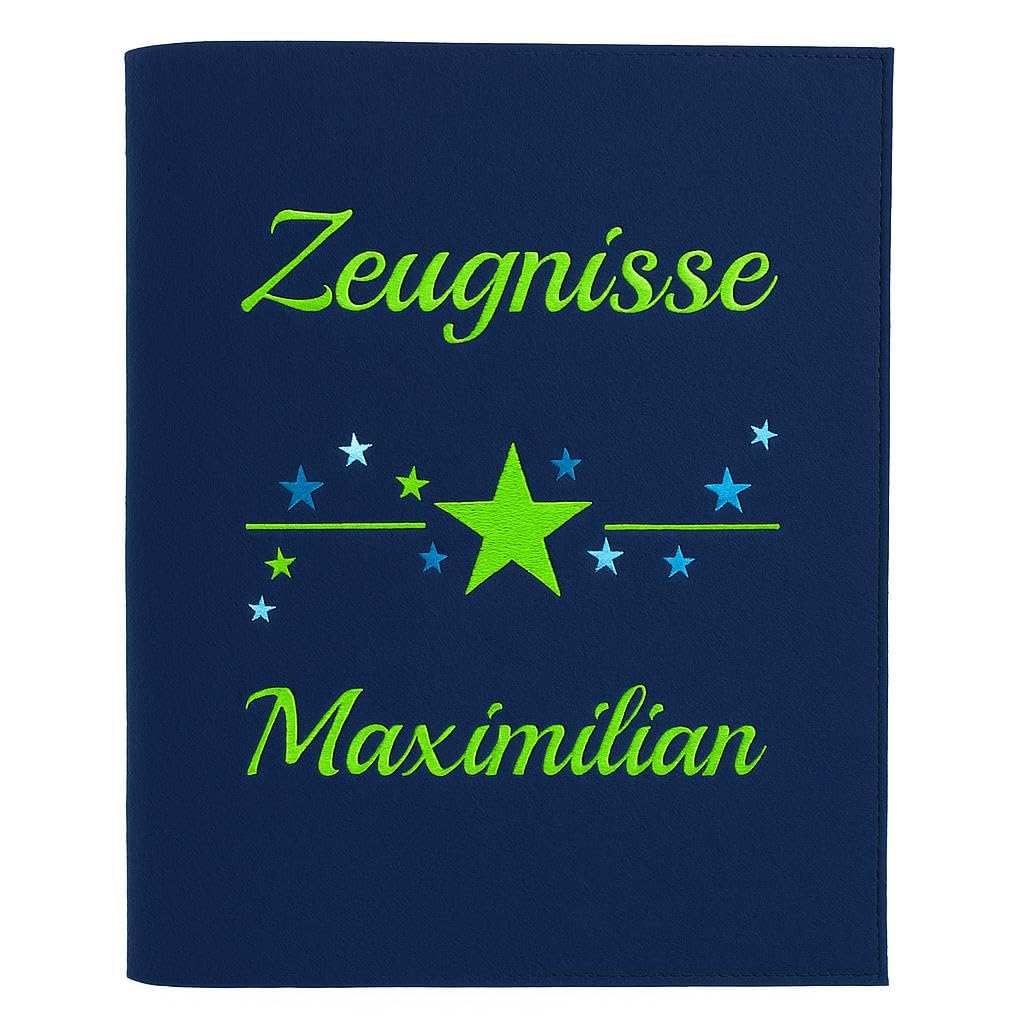 Personalisierte Zeugnis Mappe A4 aus Filz | Sternchen| hochwertig bestickt | Schulkind | Geschenk |