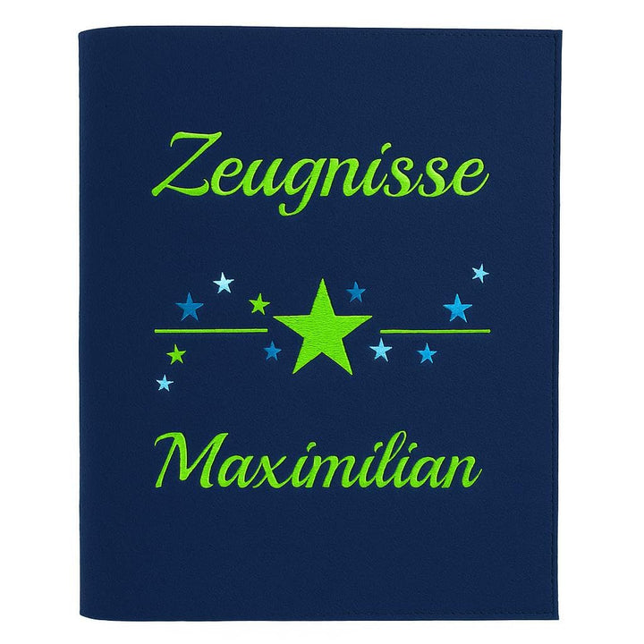 Personalisierte Zeugnis Mappe A4 aus Filz | Sternchen| hochwertig bestickt | Schulkind | Geschenk |