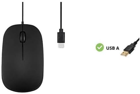 Perixx PERIMICE-201C USB-C kabelgebundene optische Maus mit 3 Tasten, Scrollrad, 1000 DPI, Schwarz S