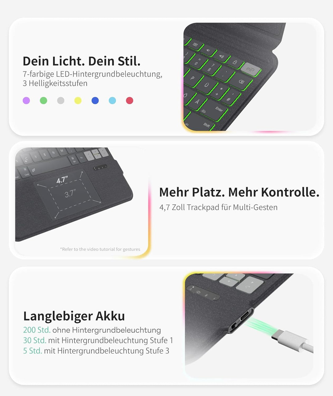 eip Keyboard Case für iPad Pro 13" M5/M4, magnetisch abnehmbare Tastatur mit patentierten Stylus-Sho