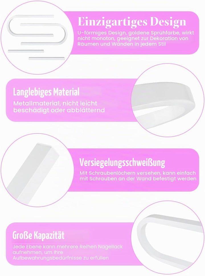 Kalolary U förmiges Nagelllack Ständer aus Metall zur Wandmontage, weisses Präsentationsregal Kosmet