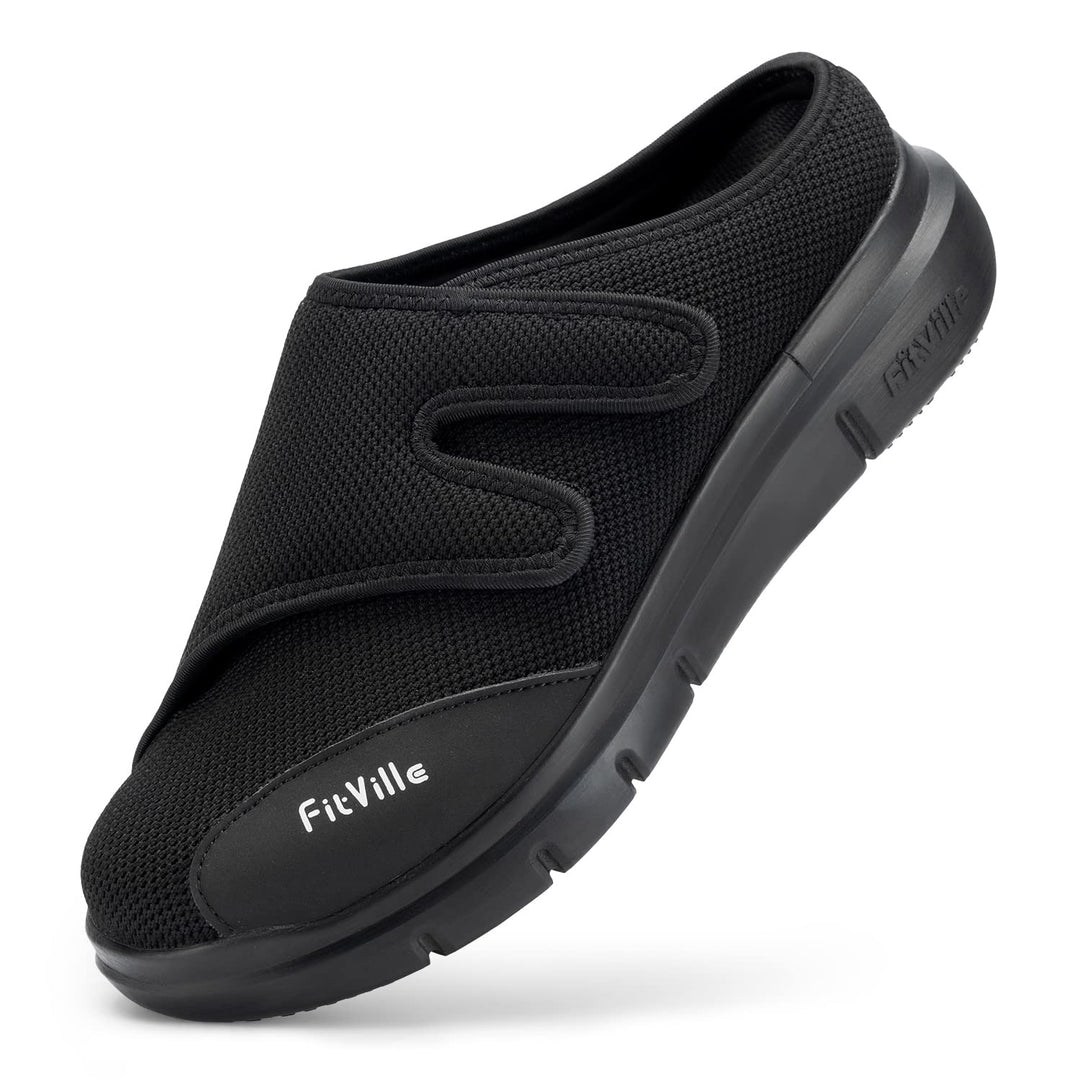 FitVille Diabetiker Slipper Herren Extra Weit Gesundheitsschuhe mit Klettverschluss Orthopädische Ha
