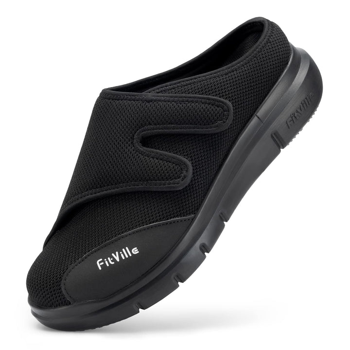 FitVille Diabetiker Slipper Herren Extra Weit Gesundheitsschuhe mit Klettverschluss Orthopädische Ha