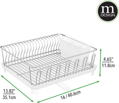 mDesign Abtropfgestell aus Metall mit 3 Teilen – mit herausnehmbarem Besteckkorb und Abtropfplatte a