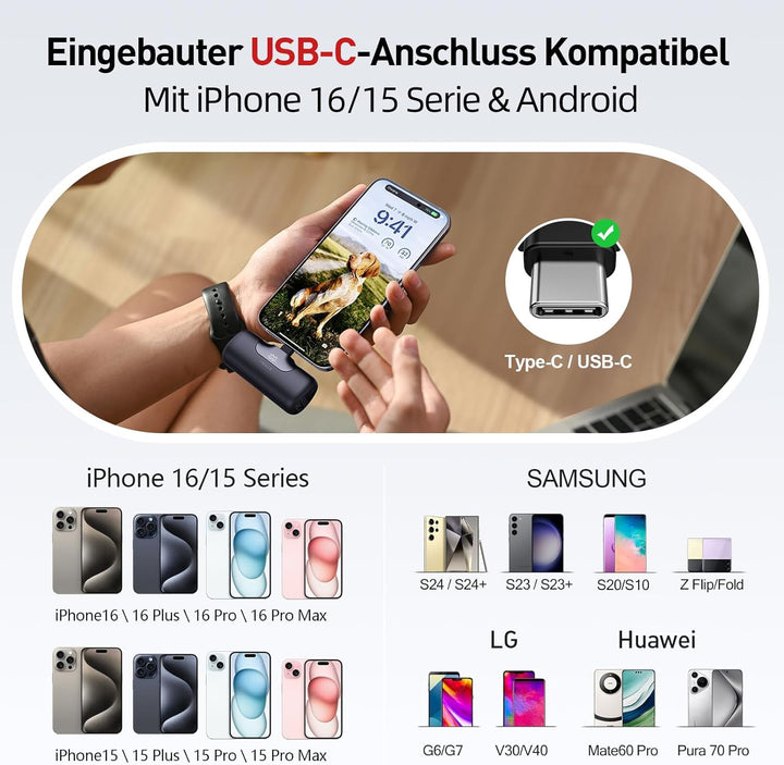 iWALK Powerbank 5500mAh Mini USB C Power Bank 22.5W Fast Charging Powerbank Klein Leicht Kompakte Ex