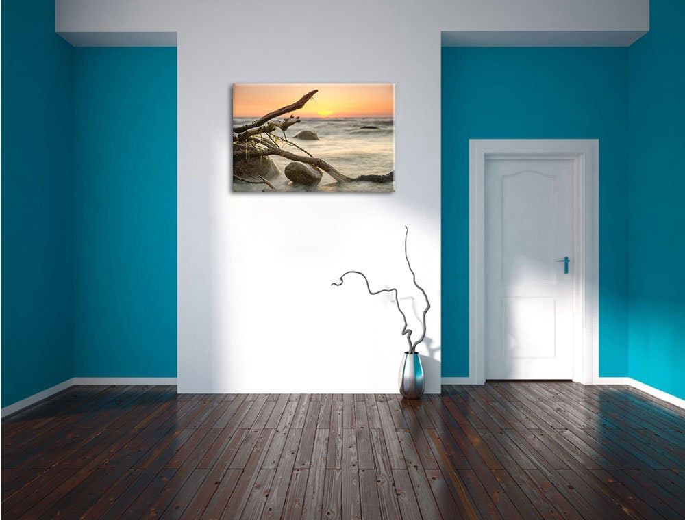 Ruhige See im Nebel, Format: 100x70 auf Leinwand, XXL riesige Bilder fertig gerahmt mit Keilrahmen,