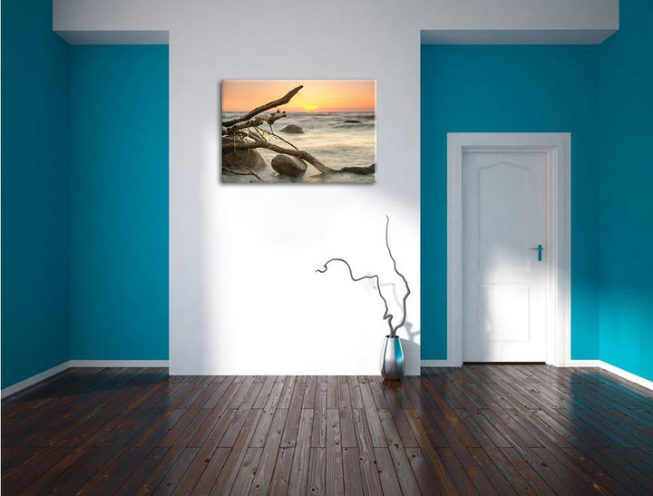 Ruhige See im Nebel, Format: 100x70 auf Leinwand, XXL riesige Bilder fertig gerahmt mit Keilrahmen,